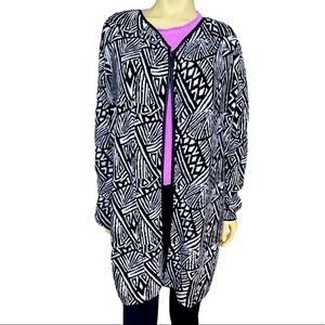 Cato Long Textured Open Front Faux Leather Trim Cardigan Sweater Top